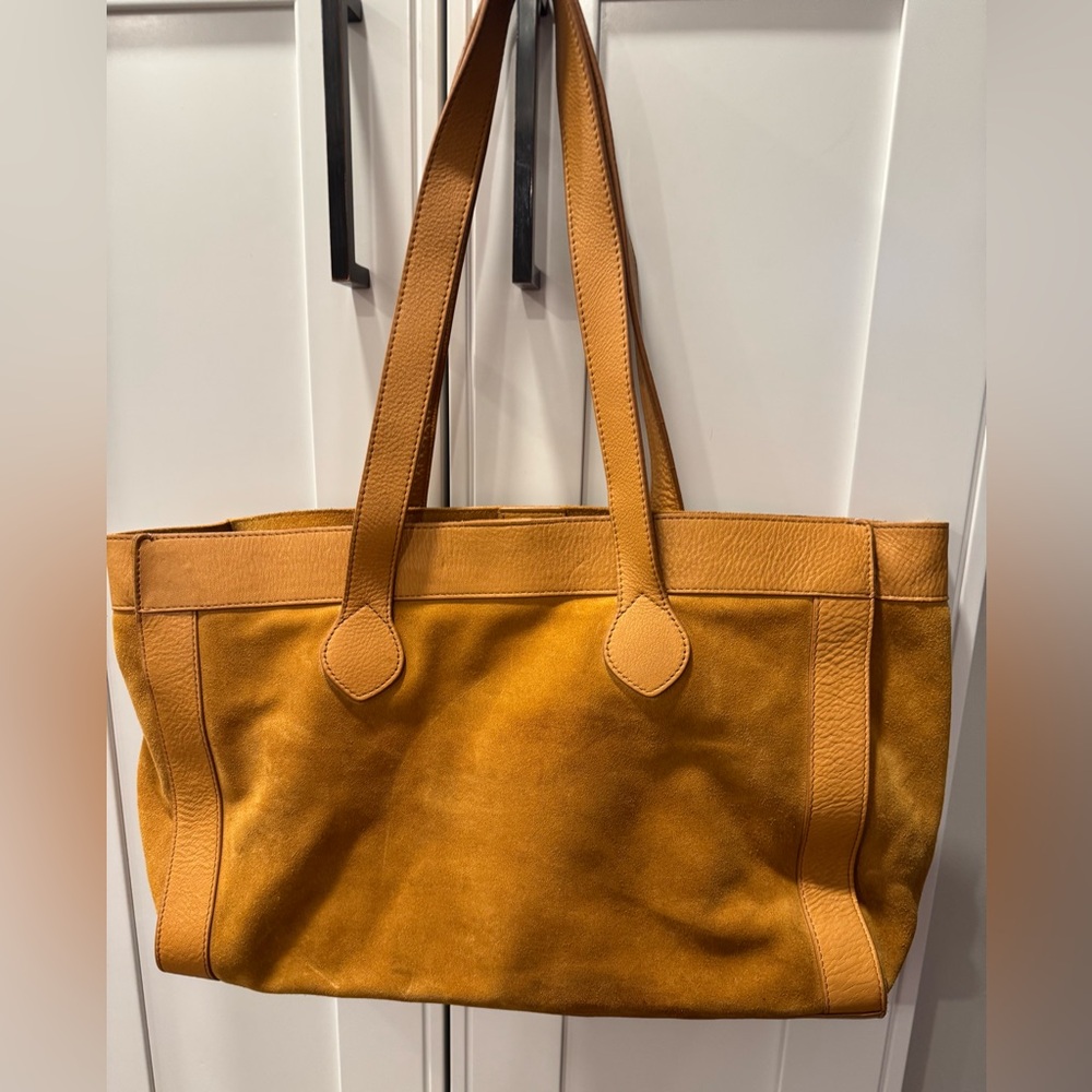 Mark & Graham Italian Suede Handbag Tote Purse Slouch Bag, Camel